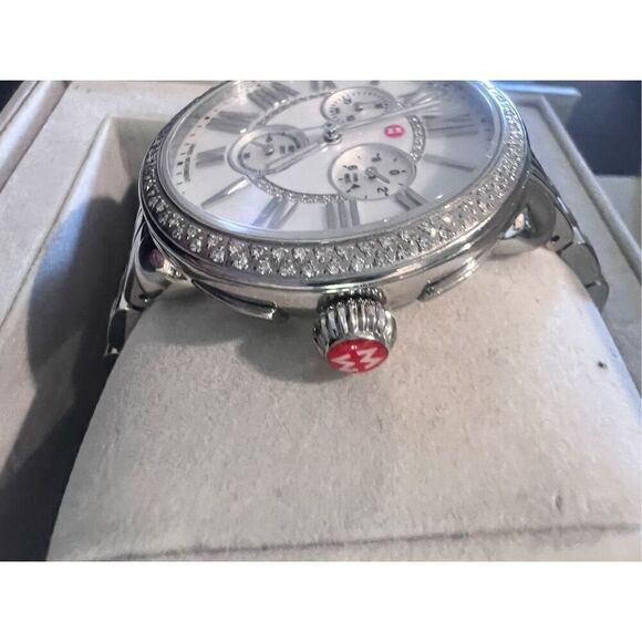 Michele Women's Silver Serein Renley Diamond Dial Chronograph Watch - Picture 4 of 7